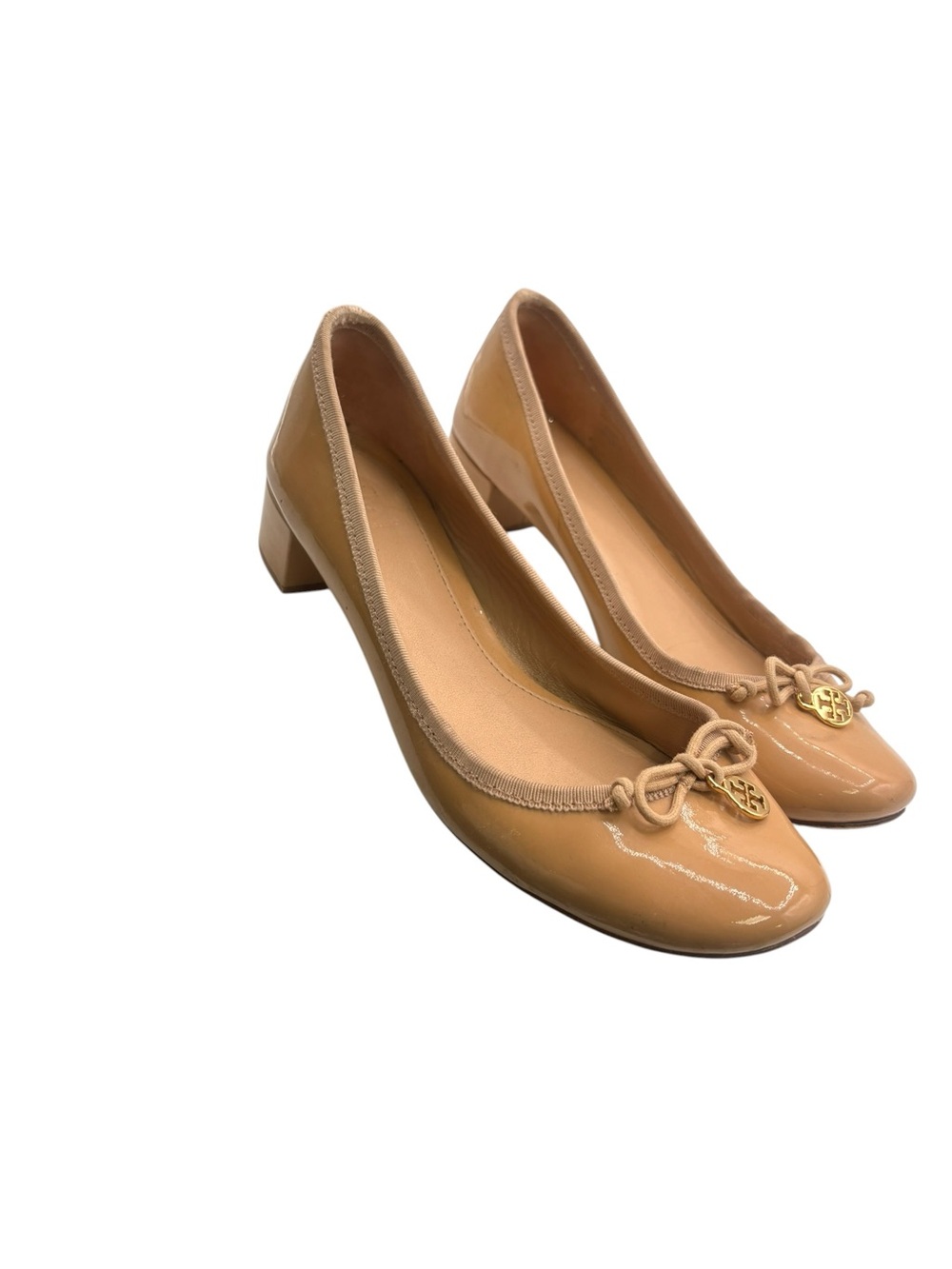 Tory Burch Patent Nude Beige Low Block Heel Ballet Flats